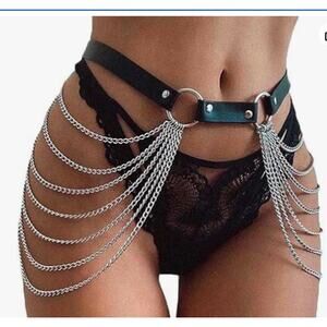 Victray Punk Black Waist Chain Belt Women’s Leather Body Chain